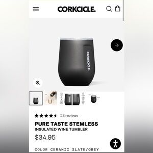 Corkcicle pure taste stemless ceramic insulated wine tumbler